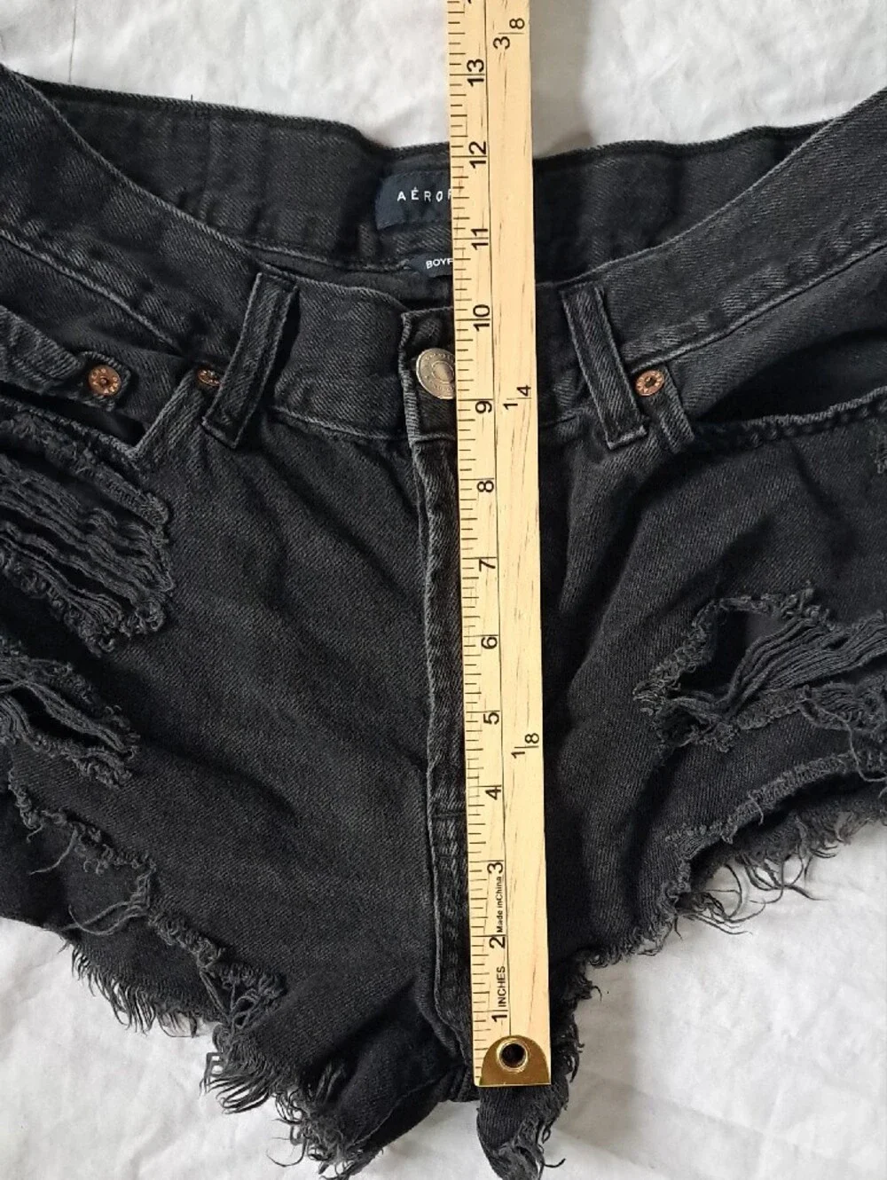 Aeropostale Black Denim Boyfriend Jean Shorts Cutoff Distressed Thrashed Rip  2